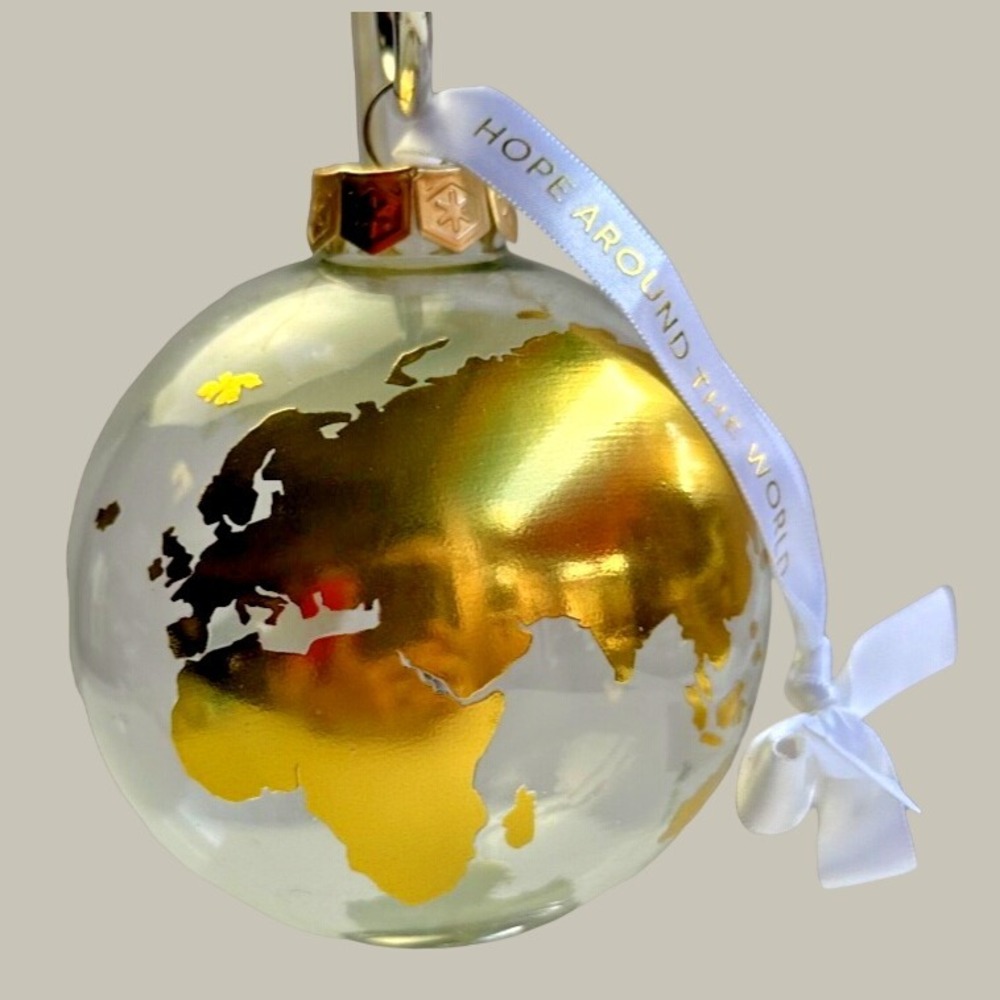 Joel Osteen 4in Glass Globe Ornament Gold World Map Hope Around the World Global